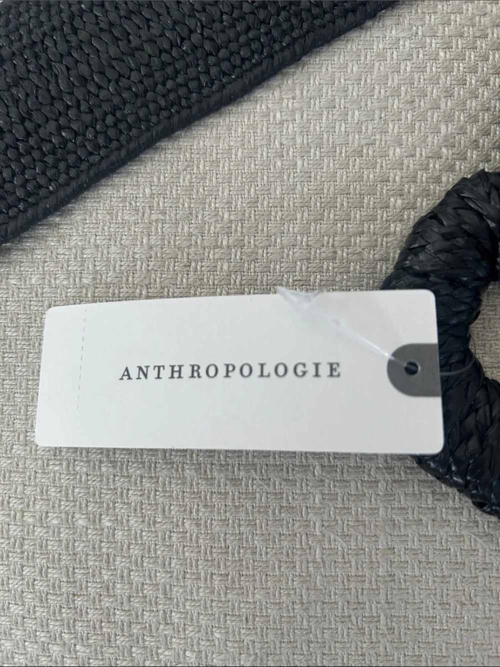 Anthropologie Black Textured Woven Belt with Round Wrapped Buckle